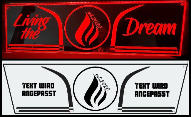 Spiegel-Rückwandschild 80x25cm TRUCKHELL Logo + "Individuell"