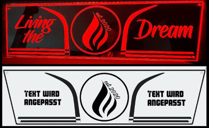 Spiegel-Rückwandschild 80x25cm TRUCKHELL Logo + "Individuell"